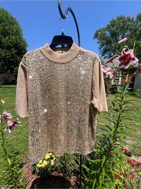 Ann Taylor - Sequin Short-Sleeve Sweater Top